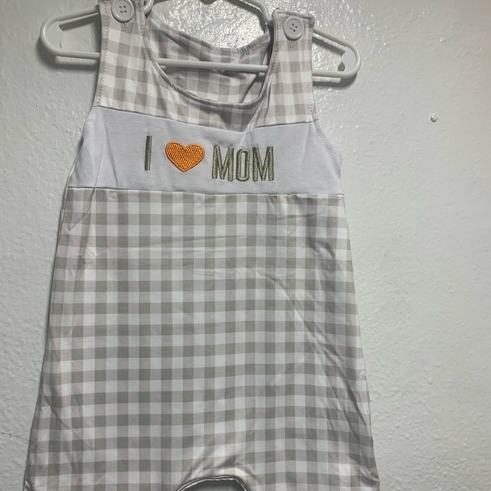 Cute Checkered Baby Romper with Embroidery